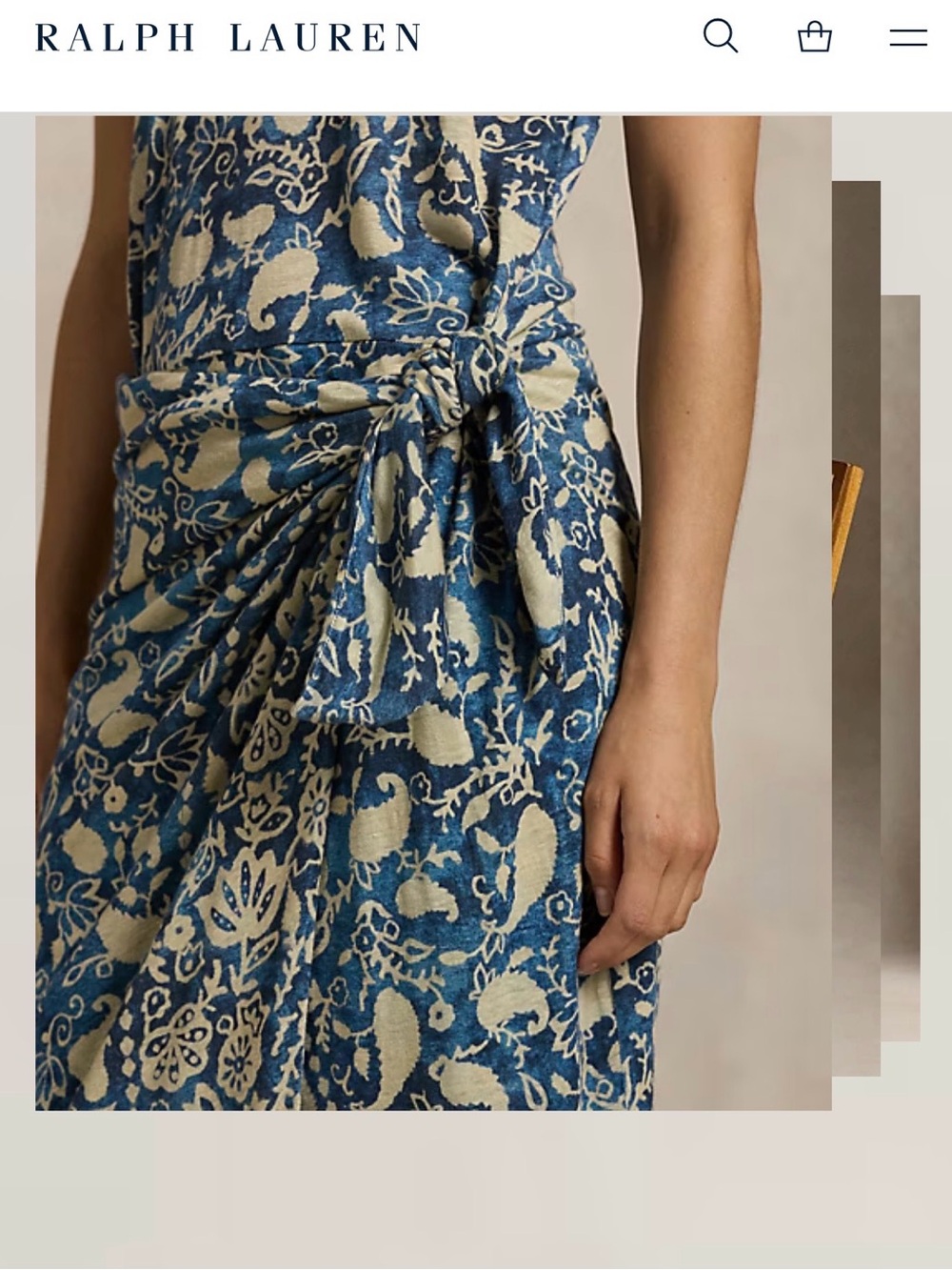 Polo Ralph Lauren Print Linen Faux-Wrap Maxi Dress Scarf Print Size S $298